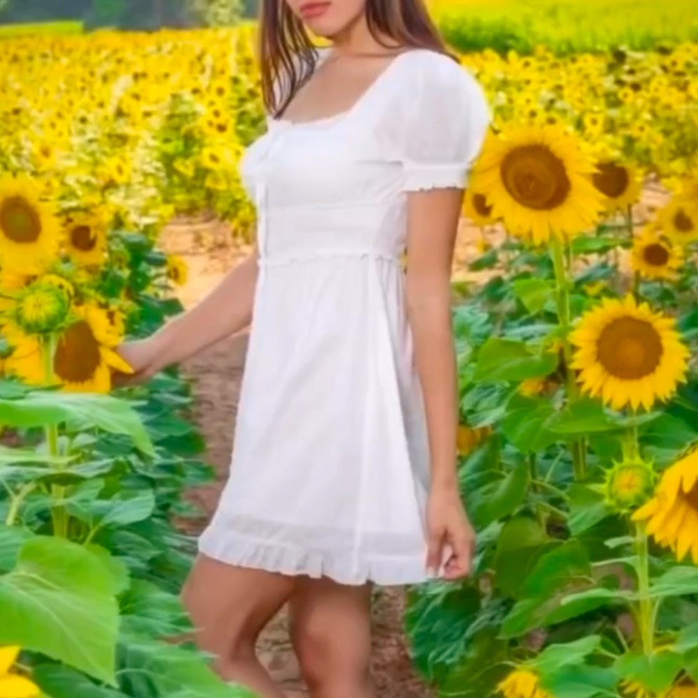 White SHEIN mini dress Sz S with puffy sleeves #fairy #cottage